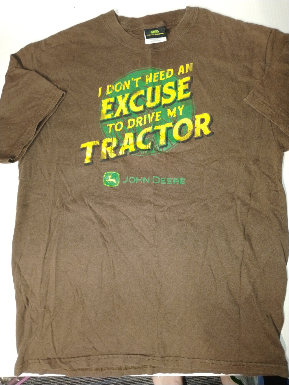 John Deere Brown Short-Sleeve Tractor Graphic Tee with Yellow & Green Print